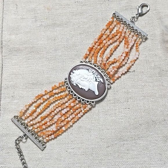 Vintage Antique Silver Lava Cameo Gemstone Bracelet OOAK - Picture 8 of 8